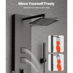VEVOR Shower Panel Tower System with Rainfall Waterfall Shower Head, 53 in Brushed Stainless Steel Shower Column, 5-Function Faucet, Wall-Mount Rain Massage System with 2 Body Jet, Handheld, Tub Spout