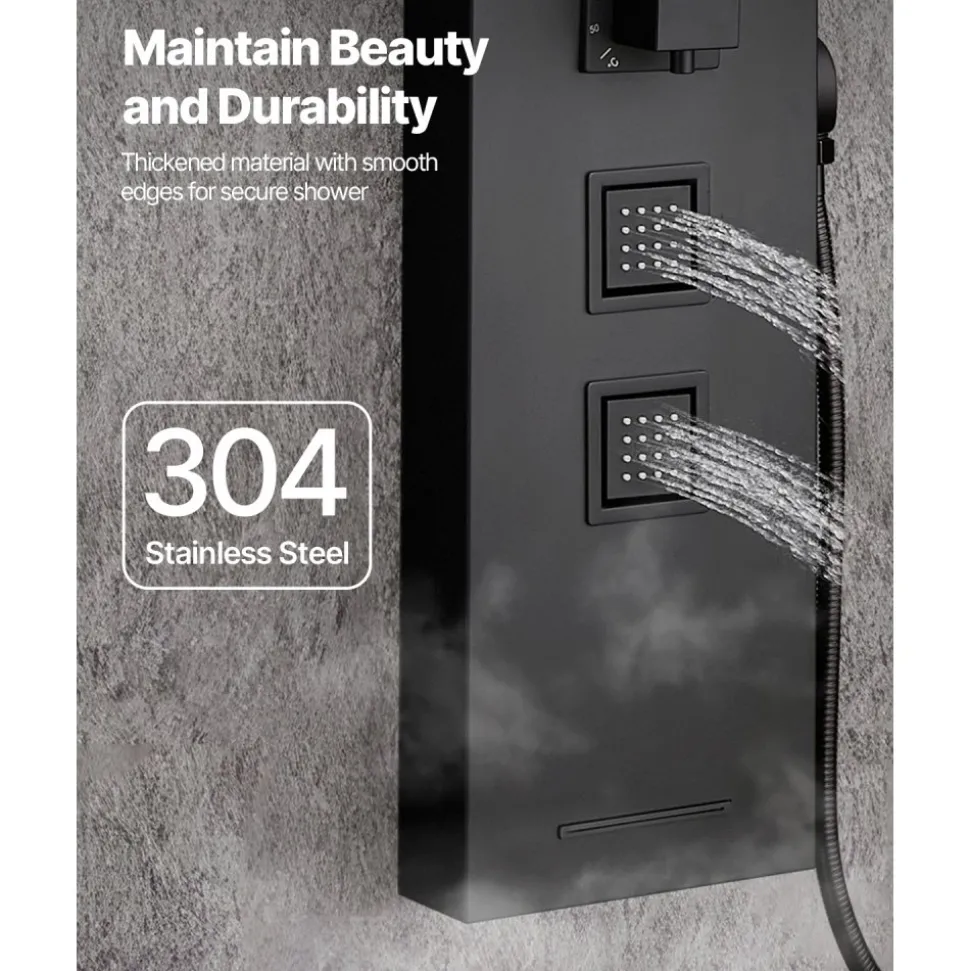 VEVOR Shower Panel Tower System with Rainfall Waterfall Shower Head, 53 in Brushed Stainless Steel Shower Column, 5-Function Faucet, Wall-Mount Rain Massage System with 2 Body Jet, Handheld, Tub Spout