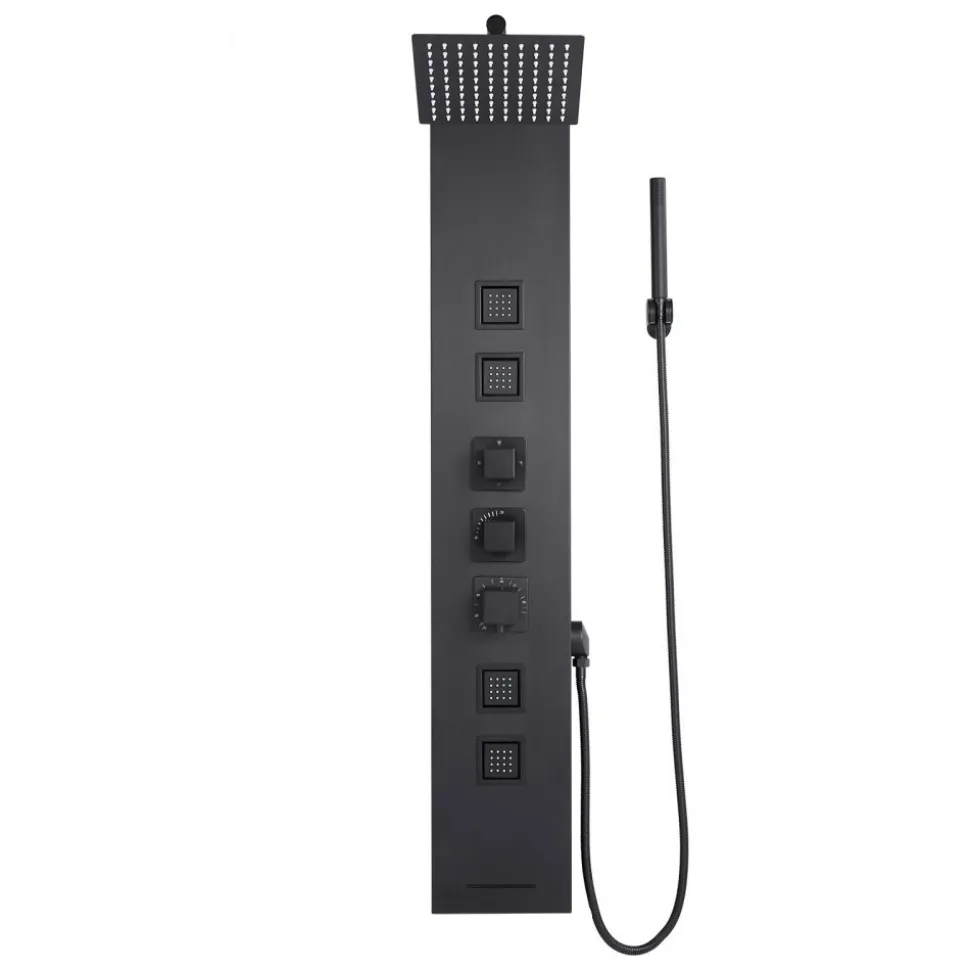 VEVOR Shower Panel Tower System with Rainfall Waterfall Shower Head, 53 in Brushed Stainless Steel Shower Column, 5-Function Faucet, Wall-Mount Rain Massage System with 2 Body Jet, Handheld, Tub Spout