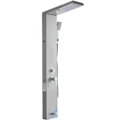 VEVOR Shower Panel Tower System with Rainfall Waterfall Shower Head, LED, 53 in Brushed Stainless Steel Shower Column, 5-Function Faucet, Wall-Mount Rain Massage System, with Handheld, Tub Spout