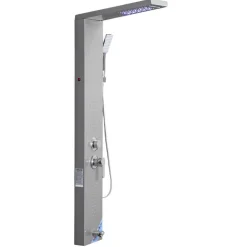 VEVOR Shower Panel Tower System with Rainfall Waterfall Shower Head, LED, 53 in Brushed Stainless Steel Shower Column, 5-Function Faucet, Wall-Mount Rain Massage System, with Handheld, Tub Spout