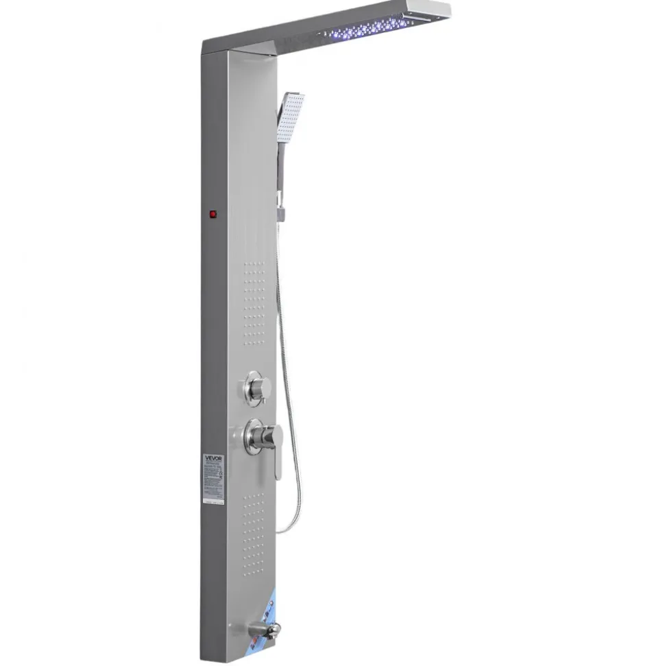 VEVOR Shower Panel Tower System with Rainfall Waterfall Shower Head, LED, 53 in Brushed Stainless Steel Shower Column, 5-Function Faucet, Wall-Mount Rain Massage System, with Handheld, Tub Spout