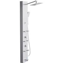 VEVOR Shower Panel Tower System with Rainfall Shower Head, LED, 49 in Brushed Stainless Steel Shower Column, 4-Function Faucet, Wall-Mount Rain Massage System with 6 Body Jets, Handheld, and Tub Spout