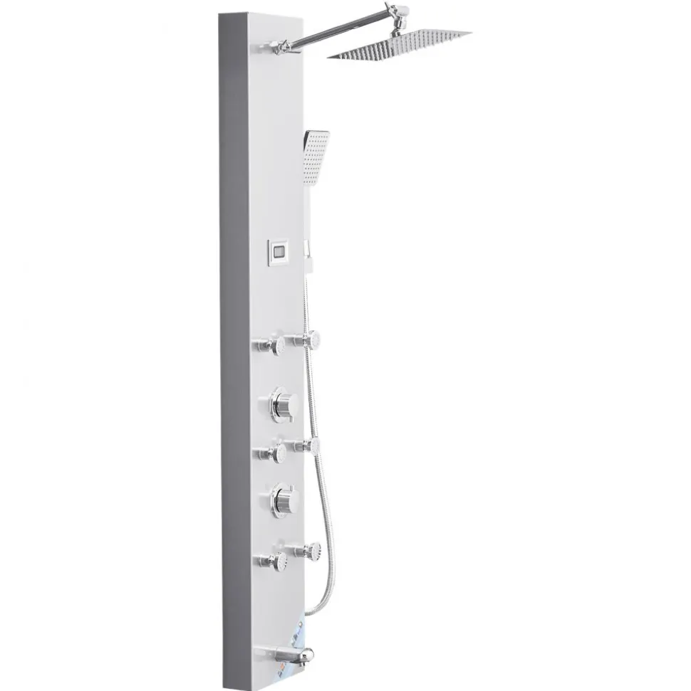 VEVOR Shower Panel Tower System with Rainfall Shower Head, LED, 49 in Brushed Stainless Steel Shower Column, 4-Function Faucet, Wall-Mount Rain Massage System with 6 Body Jets, Handheld, and Tub Spout