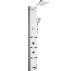 VEVOR Shower Panel Tower System with Rainfall Shower Head, LED, 49 in Brushed Stainless Steel Shower Column, 4-Function Faucet, Wall-Mount Rain Massage System with 6 Body Jets, Handheld, and Tub Spout