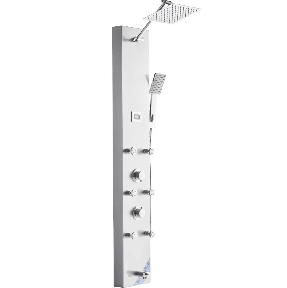VEVOR Shower Panel Tower System with Rainfall Shower Head, LED, 49 in Brushed Stainless Steel Shower Column, 4-Function Faucet, Wall-Mount Rain Massage System with 6 Body Jets, Handheld, and Tub Spout