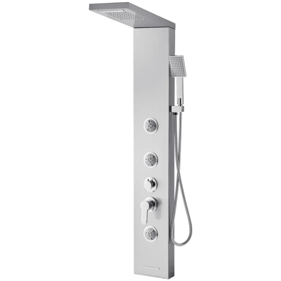 VEVOR Shower Panel Tower System with Rainfall Waterfall Shower Head, 53 in Brushed Stainless Steel Shower Column, 5-Function Faucet, Wall-Mount Rain Massage System with 3 Body Jet, Handheld, Tub Spout