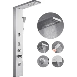VEVOR Shower Panel Tower System with Rainfall Waterfall Shower Head, 53 in Brushed Stainless Steel Shower Column, 5-Function Faucet, Wall-Mount Rain Massage System with 3 Body Jet, Handheld, Tub Spout