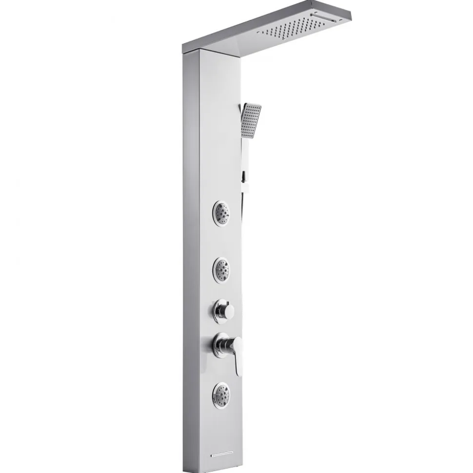 VEVOR Shower Panel Tower System with Rainfall Waterfall Shower Head, 53 in Brushed Stainless Steel Shower Column, 5-Function Faucet, Wall-Mount Rain Massage System with 3 Body Jet, Handheld, Tub Spout