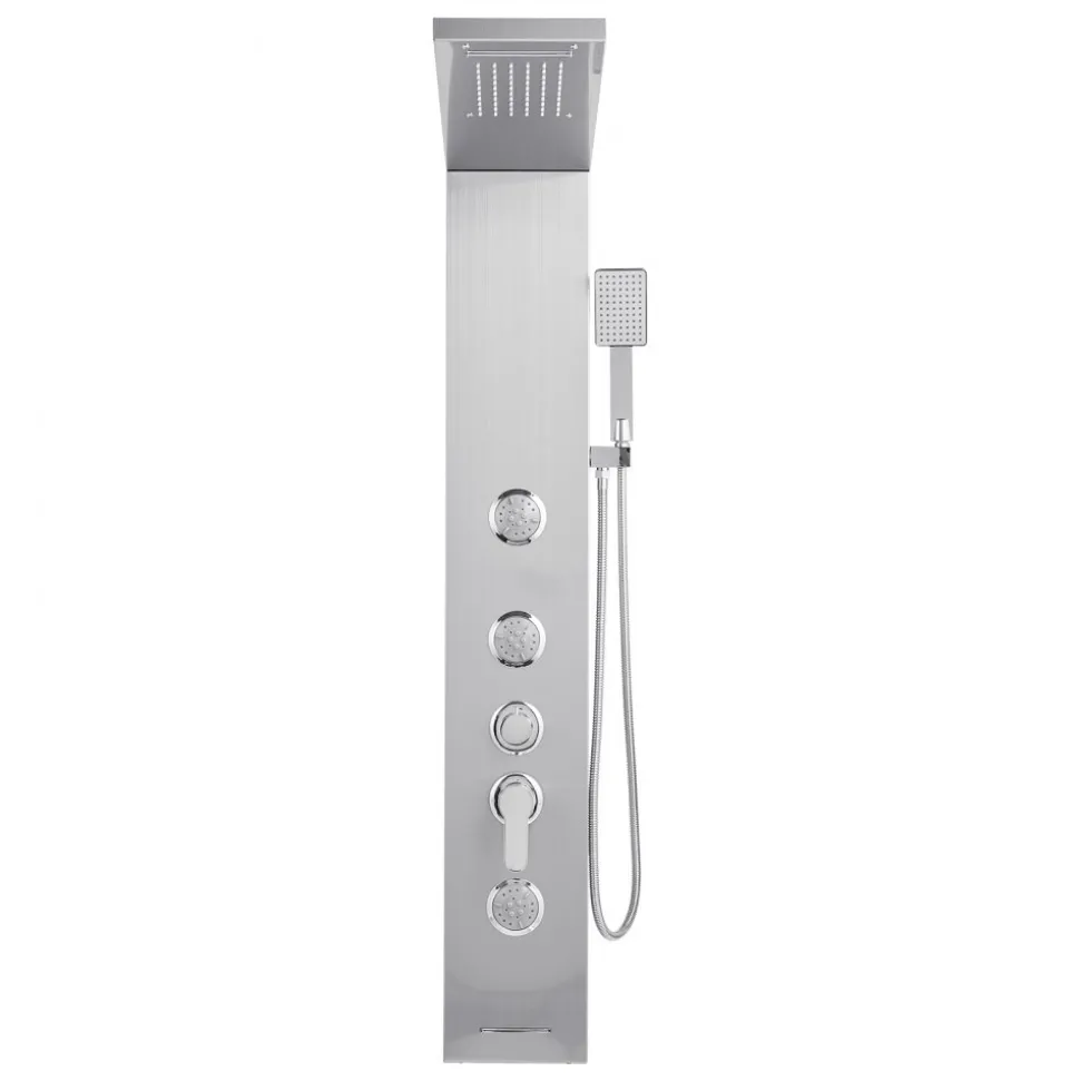 VEVOR Shower Panel Tower System with Rainfall Waterfall Shower Head, 53 in Brushed Stainless Steel Shower Column, 5-Function Faucet, Wall-Mount Rain Massage System with 3 Body Jet, Handheld, Tub Spout