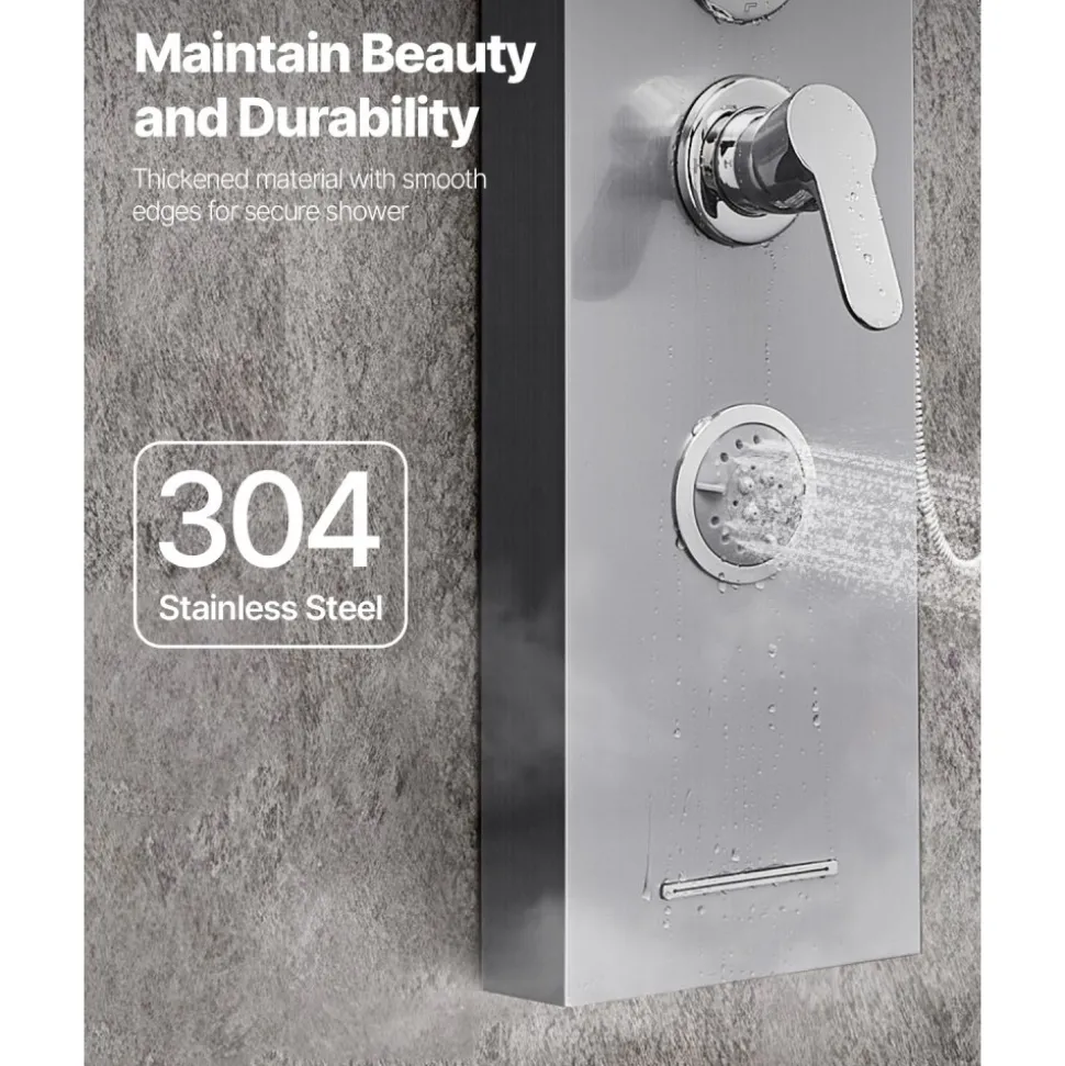 VEVOR Shower Panel Tower System with Rainfall Waterfall Shower Head, 53 in Brushed Stainless Steel Shower Column, 5-Function Faucet, Wall-Mount Rain Massage System with 3 Body Jet, Handheld, Tub Spout