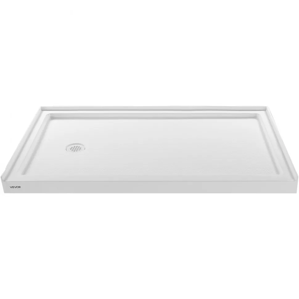 VEVOR Shower Pan, 60″ L x 36″ W Single Threshold Shower Base, Rectangle Acrylic & PVC Showering Base in White, Slip-Resistant Showering Pan Bases with Drain & Cover for Bathroom, Left Drain Location