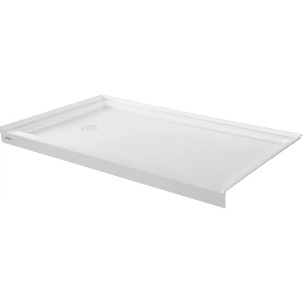 VEVOR Shower Pan, 60″ L x 36″ W Single Threshold Shower Base, Rectangle Acrylic & PVC Showering Base in White, Slip-Resistant Showering Pan Bases with Drain & Cover for Bathroom, Left Drain Location