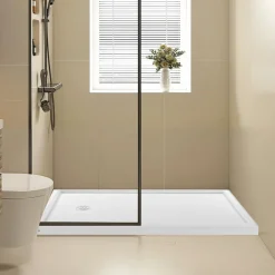 VEVOR Shower Pan, 60″ L x 36″ W Single Threshold Shower Base, Rectangle Acrylic & PVC Showering Base in White, Slip-Resistant Showering Pan Bases with Drain & Cover for Bathroom, Left Drain Location