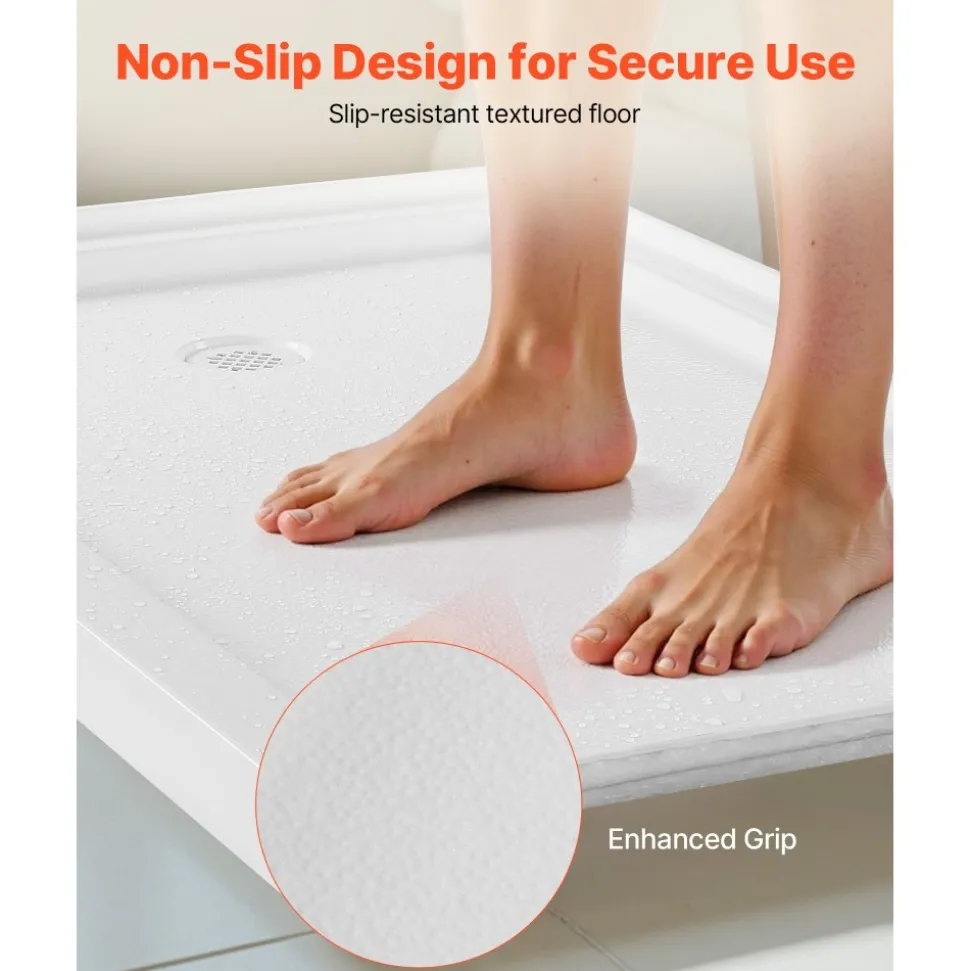 VEVOR Shower Pan, 60″ L x 36″ W Single Threshold Shower Base, Rectangle Acrylic & PVC Showering Base in White, Slip-Resistant Showering Pan Bases with Drain & Cover for Bathroom, Left Drain Location