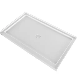 VEVOR Shower Pan, 60″ L x 32″ W Single Threshold Shower Base, Rectangle Acrylic & PVC Showering Base in White, Slip-Resistant Showering Pan Bases with Drain & Cover for Bathroom, Right Drain Location