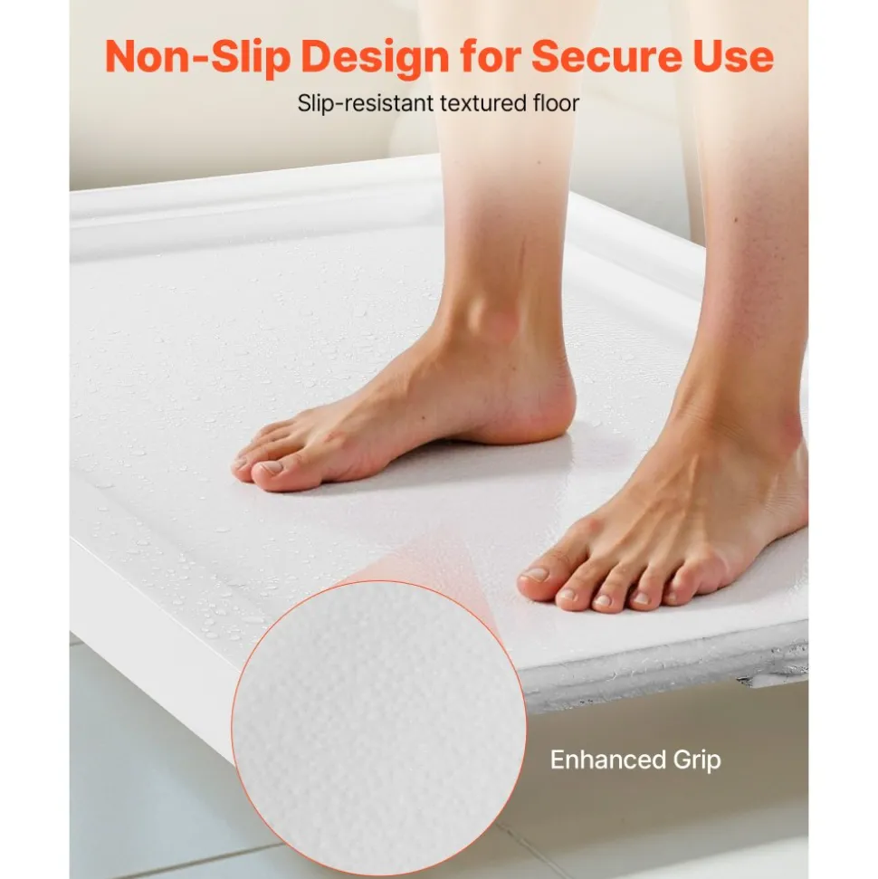 VEVOR Shower Pan, 60″ L x 30″ W Single Threshold Shower Base, Rectangle Acrylic & PVC Showering Base in White, Slip-Resistant Showering Pan Bases with Drain & Cover for Bathroom, Left Drain Location