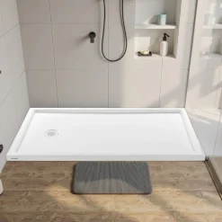 VEVOR Shower Pan, 60″ L x 32″ W Single Threshold Shower Base, Rectangle Acrylic & PVC Showering Base in White, Slip-Resistant Showering Pan Bases with Drain & Cover for Bathroom, Left Drain Location