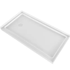 VEVOR Shower Pan, 60″ L x 32″ W Single Threshold Shower Base, Rectangle Acrylic & PVC Showering Base in White, Slip-Resistant Showering Pan Bases with Drain & Cover for Bathroom, Left Drain Location