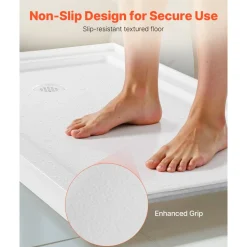 VEVOR Shower Pan, 60″ L x 32″ W Single Threshold Shower Base, Rectangle Acrylic & PVC Showering Base in White, Slip-Resistant Showering Pan Bases with Drain & Cover for Bathroom, Left Drain Location