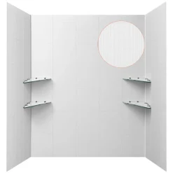 VEVOR Shower Wall Panels, 60" W x 36" D x 75" H, 0.14" (3.5 mm) Thick, 3-Panel Waterproof SMC Shower Surround Kit, Quick Install and Trimmable Bathroom Tub Wall Panel Surround Kit with 4 Glass Shelves