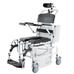 VEVOR Shower Wheelchair, 17.5in Width Aluminum Alloy Bathroom Wheelchair for Inside Shower, Adjustable Rolling Shower Chair w/ Brake for Disabled Adult, 300 lbs Capacity Shower Transport Chair