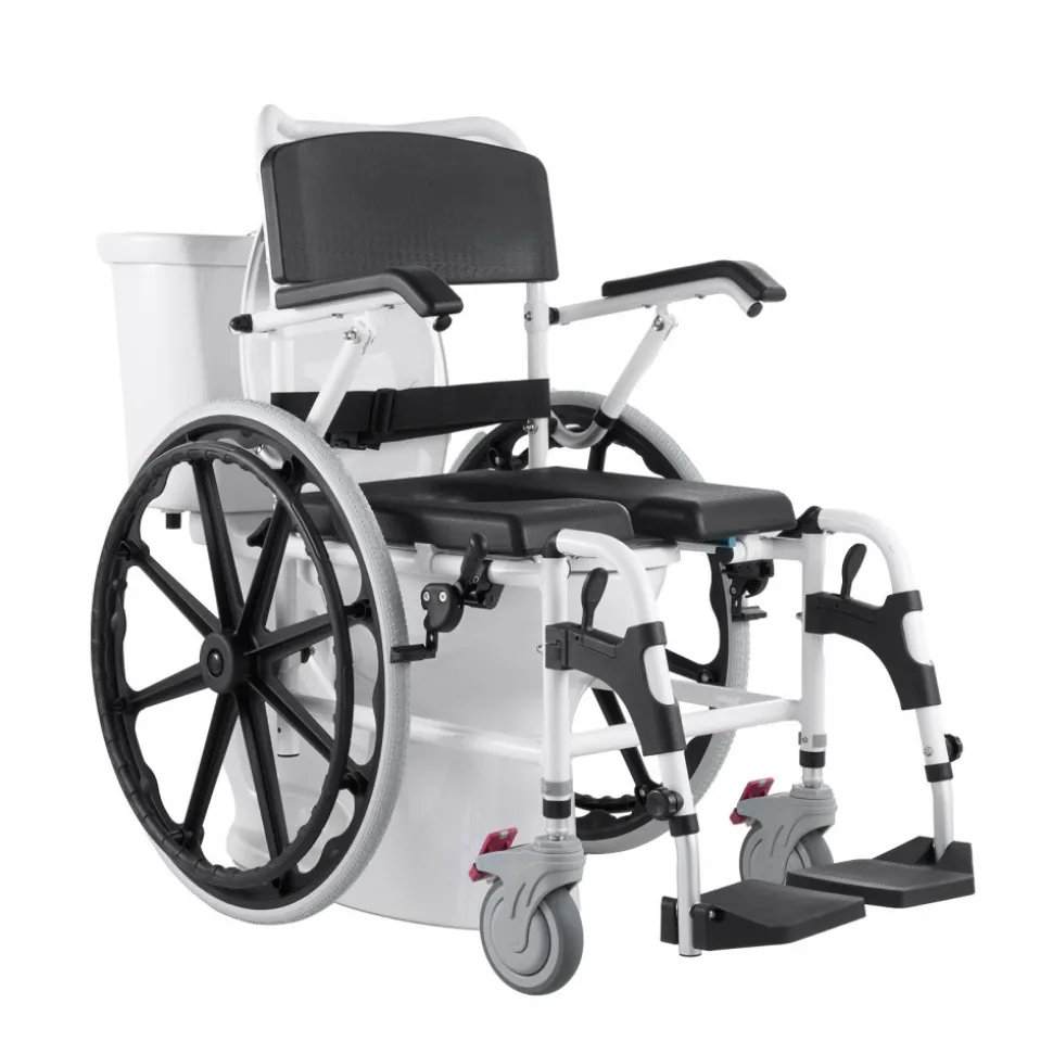 VEVOR Shower Wheelchair, 17.5in Width Aluminum Alloy Bathroom Wheelchair for Inside Shower, Adjustable Rolling Shower Chair w/ Brake for Disabled Adult, 300 lbs Capacity Shower Commode Transport Chair