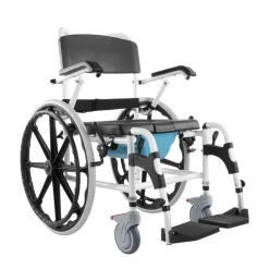 VEVOR Shower Wheelchair, 17.5in Width Aluminum Alloy Bathroom Wheelchair for Inside Shower, Adjustable Rolling Shower Chair w/ Brake for Disabled Adult, 300 lbs Capacity Shower Commode Transport Chair
