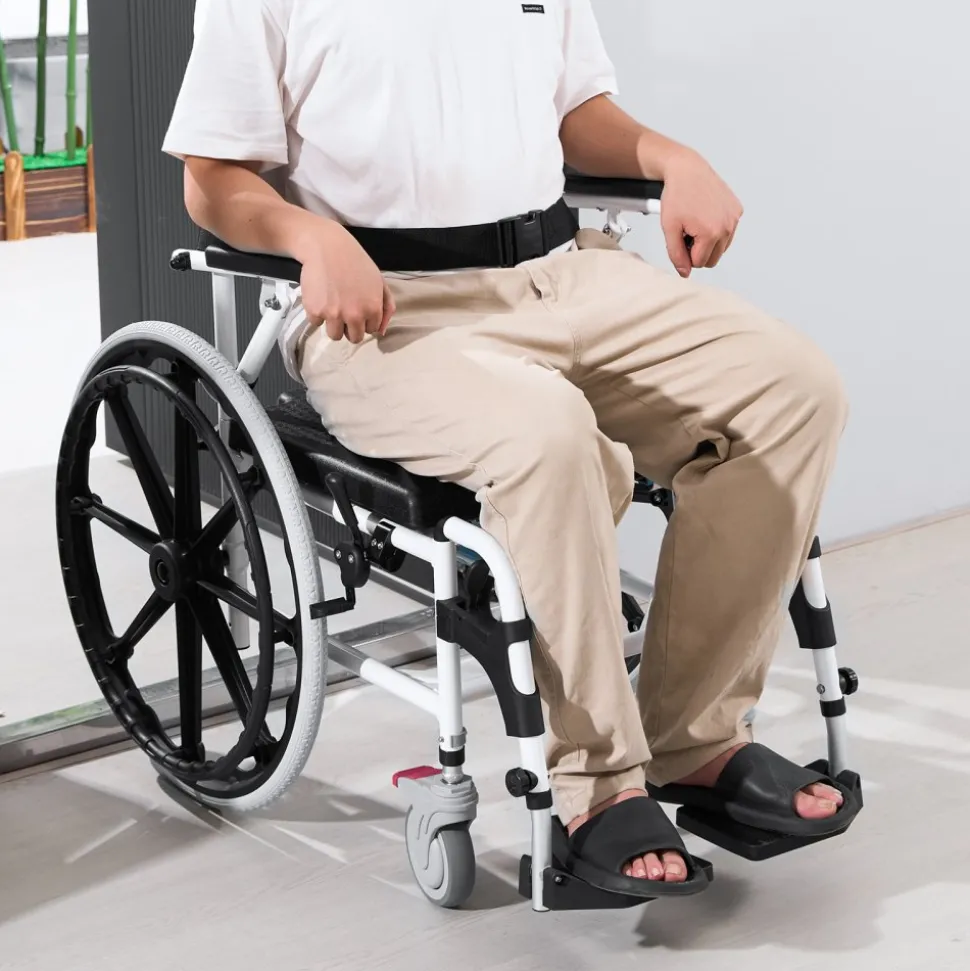 VEVOR Shower Wheelchair, 17.5in Width Aluminum Alloy Bathroom Wheelchair for Inside Shower, Adjustable Rolling Shower Chair w/ Brake for Disabled Adult, 300 lbs Capacity Shower Commode Transport Chair