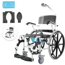 VEVOR Shower Wheelchair, 17.5in Width Aluminum Alloy Bathroom Wheelchair for Inside Shower, Adjustable Rolling Shower Chair w/ Brake for Disabled Adult, 300 lbs Capacity Shower Commode Transport Chair