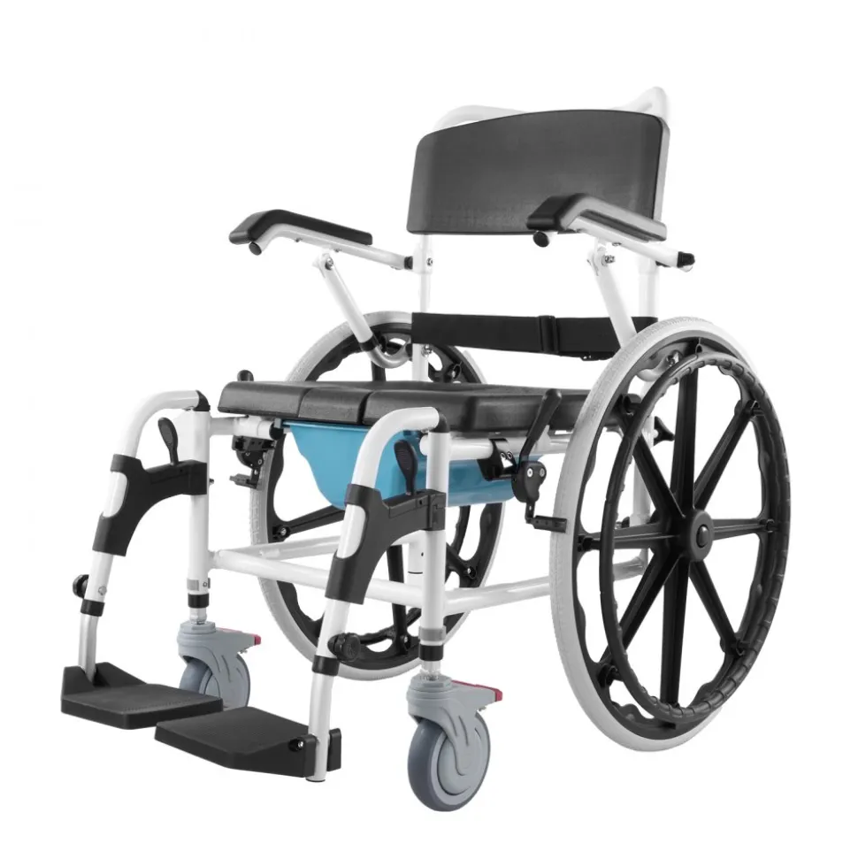 VEVOR Shower Wheelchair, 17.5in Width Aluminum Alloy Bathroom Wheelchair for Inside Shower, Adjustable Rolling Shower Chair w/ Brake for Disabled Adult, 300 lbs Capacity Shower Commode Transport Chair