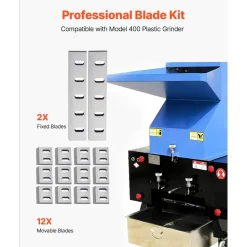 VEVOR Shredder Blades, Alloy Steel Shredder Machine Blade Kit with 12 Rotating and 2 Fixed Blades, High-Hardness SKD-11 Blade, Compatible with Model 400 Plastic Grinder, for ABS, PP, PVC & Nylon