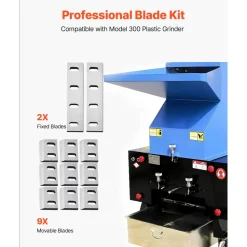 VEVOR Shredder Blades, Alloy Steel Shredder Machine Blade Kit with 9 Rotating and 2 Fixed Blades, High-Hardness SKD-11 Blade, Compatible with Model 300 Plastic Grinder, for ABS, PP, PVC & Nylon