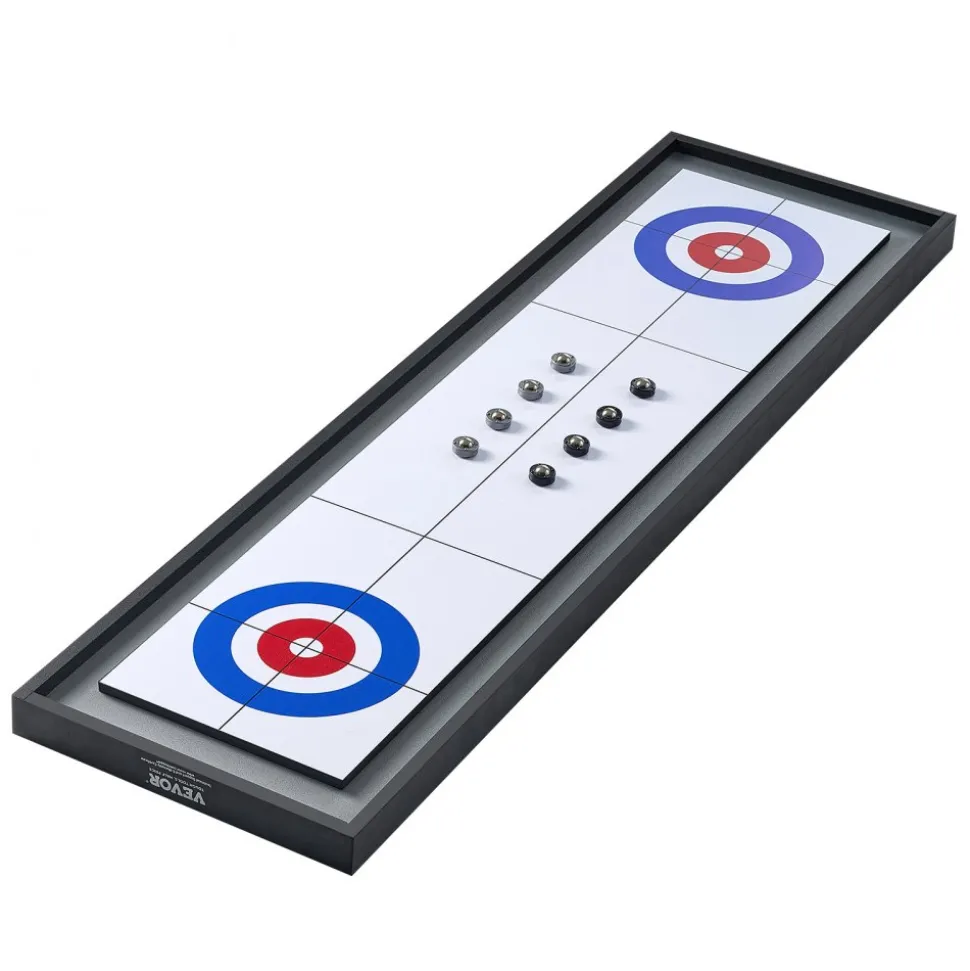 VEVOR Shuffleboard and Curling 2 in 1 Board Games, 45" Portable Tabletop Set, Two Sided Tabletop Shuffleboard with 8 Rolling Pucks, Shuffleboard and Curling Combo Game Set for Kids and Family