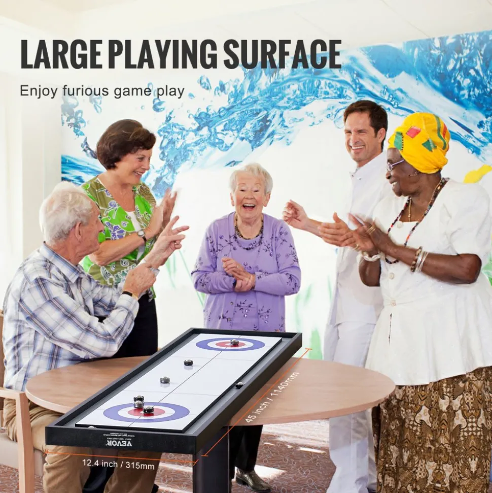 VEVOR Shuffleboard and Curling 2 in 1 Board Games, 45" Portable Tabletop Set, Two Sided Tabletop Shuffleboard with 8 Rolling Pucks, Shuffleboard and Curling Combo Game Set for Kids and Family