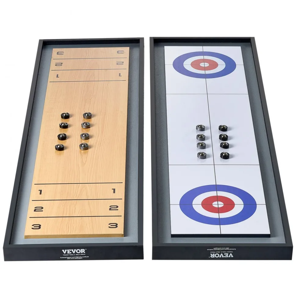 VEVOR Shuffleboard and Curling 2 in 1 Board Games, 45" Portable Tabletop Set, Two Sided Tabletop Shuffleboard with 8 Rolling Pucks, Shuffleboard and Curling Combo Game Set for Kids and Family