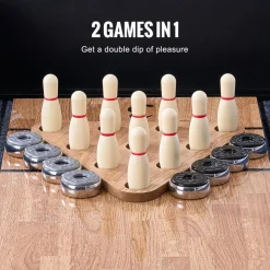 VEVOR Shuffleboard Table, 9 ft LED Light Up Shuffleboard for Family Game Room, 2 in 1 Shuffleboard and Bowling Combo Game Set, with Scratch-Resistant Playfield, Legs, 8 Pucks, Bowling Set, Wax, Brush