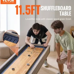 VEVOR Shuffleboard Table, 11.5 ft Shuffleboard for Family Game Rooms, 2 in 1 Shuffleboard and Bowling Combo Game Set, with Scratch-Resistant Playfield, Legs, 8 Pucks, Bowling Set, Wax, and Table Brush