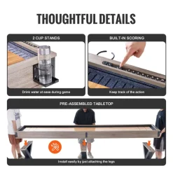 VEVOR Shuffleboard Table, 11.5 ft Shuffleboard for Family Game Rooms, 2 in 1 Shuffleboard and Bowling Combo Game Set, with Scratch-Resistant Playfield, Legs, 8 Pucks, Bowling Set, Wax, and Table Brush