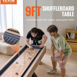 VEVOR Shuffleboard Table, 9 ft Shuffleboard for Family Game Rooms, 2 in 1 Shuffleboard and Bowling Combo Game Set, with Scratch-Resistant Playfield, Legs, 8 Pucks, Bowling Set, Wax, and Table Brush