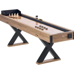 VEVOR Shuffleboard Table, 9 ft Shuffleboard for Family Game Rooms, 2 in 1 Shuffleboard and Bowling Combo Game Set, with Scratch-Resistant Playfield, Legs, 8 Pucks, Bowling Set, Wax, and Table Brush