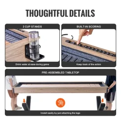 VEVOR Shuffleboard Table, 9 ft Shuffleboard for Family Game Rooms, 2 in 1 Shuffleboard and Bowling Combo Game Set, with Scratch-Resistant Playfield, Legs, 8 Pucks, Bowling Set, Wax, and Table Brush