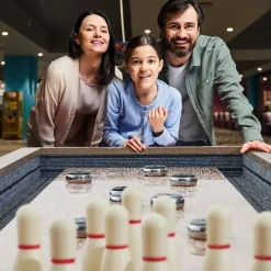 VEVOR Shuffleboard Table, 9 ft Shuffleboard for Family Game Rooms, 2 in 1 Shuffleboard and Bowling Combo Game Set, with Scratch-Resistant Playfield, Legs, 8 Pucks, Bowling Set, Wax, and Table Brush