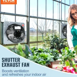 VEVOR 16'' Shutter Exhaust Fan, High-speed 2000 CFM, Aluminum Wall Mount Attic Fan with AC-motor, Ventilation and Cooling for Greenhouses, Garages, Sheds, Shops, FCC