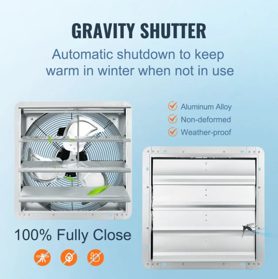 VEVOR 16'' Shutter Exhaust Fan, High-speed 2000 CFM, Aluminum Wall Mount Attic Fan with AC-motor, Ventilation and Cooling for Greenhouses, Garages, Sheds, Shops, FCC