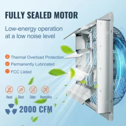 VEVOR 16'' Shutter Exhaust Fan, High-speed 2000 CFM, Aluminum Wall Mount Attic Fan with AC-motor, Ventilation and Cooling for Greenhouses, Garages, Sheds, Shops, FCC