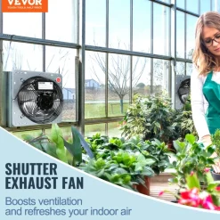 VEVOR 12'' Shutter Exhaust Fan, High-speed 1000 CFM, Aluminum Wall Mount Attic Fan with AC-motor, Ventilation and Cooling for Greenhouses, Garages, Sheds, Shops, FCC