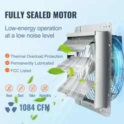 VEVOR 12'' Shutter Exhaust Fan, High-speed 1000 CFM, Aluminum Wall Mount Attic Fan with AC-motor, Ventilation and Cooling for Greenhouses, Garages, Sheds, Shops, FCC