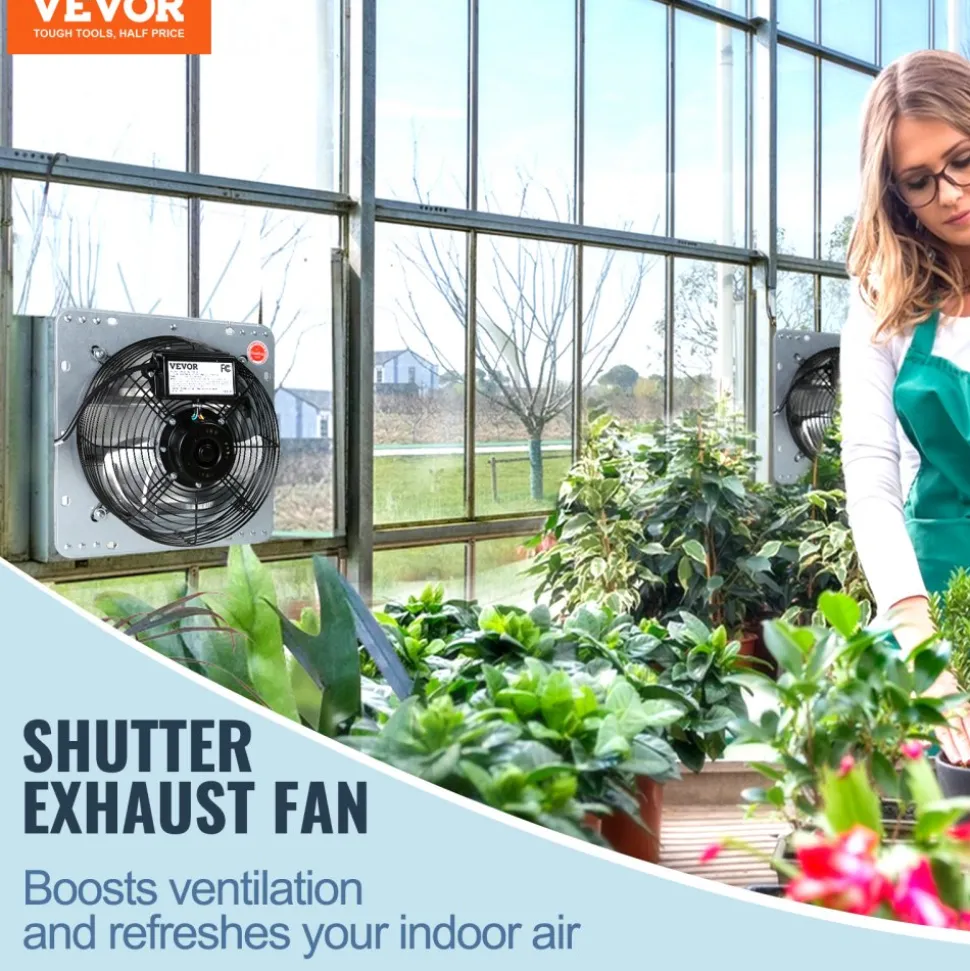 VEVOR 10'' Shutter Exhaust Fan, High-speed 820 CFM, Aluminum Wall Mount Attic Fan with AC-motor, Ventilation and Cooling for Greenhouses, Garages, Sheds, Shops, FCC