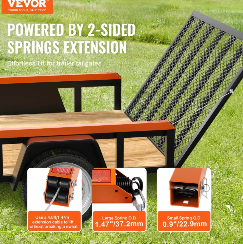 VEVOR 2-Sided Trailer Tailgate Lift Assist, 360 lbs Load Capacity, Compatible with Open Utility Trailer Tailgate and Ramp, with 10 to 24 Inch Heights Side Rail and 4 to 6 Feet Height Tail Gate or Ramp